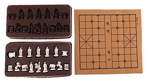 D DOLITY Jeu d’Échecs Chinois Traditionnel Pièces d’Échecs Créatif de Guerriers en Terre Cuite Cadeau Parfait pour Amateurs Echecs