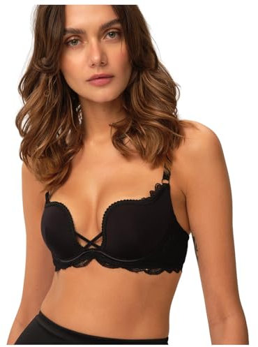 ESOTIQ Damen Push-Up BH Claudia Basic | vorgeformte Cups und herausnehmbare Kissen für EIN traumhaftes Dekolleté | hautfreundliche Stoffqualität,Schwarz,75C