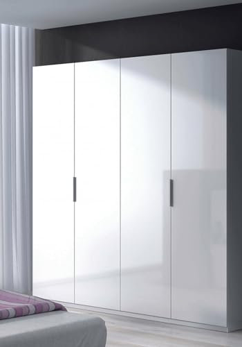 Dmora - Grande Garde-robe Knoxville, Armoire de chambre avec 4 portes battantes, Armoire avec 2 étagères et tringle à vêtements, 180x52h200 cm, Blanc
