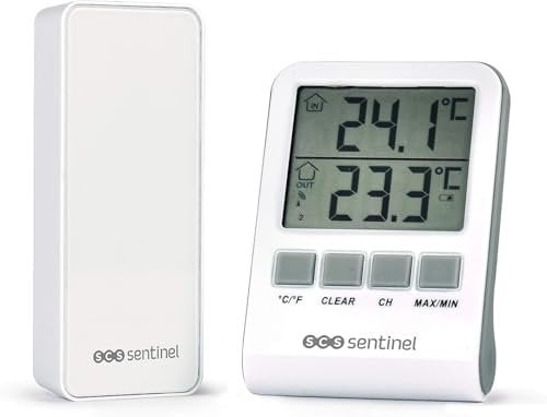 SCS Sentinel - HCN0066 -Termometro Digitale con sonda Esterna Wireless - Termometro Senza Fili - Termometro per Interni Esterni - Strumento meteorologico - DigiThermo Indoor/Outdoor