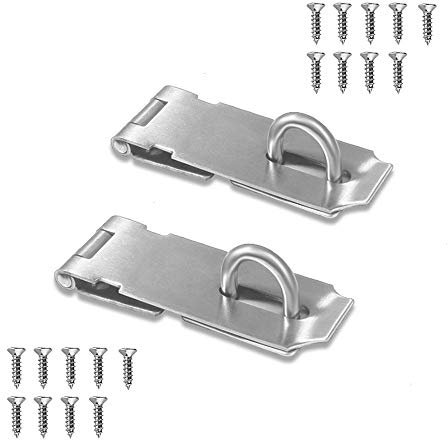 Door Hasp Latch Lock, 5 Inch Stainless Steel Safety Packlock Clasp with Screws for Furniture, Cabinet, Drawer, Cupboard and Closet,Brushed Finish 2 Pack