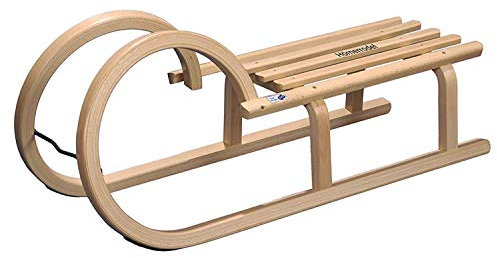 NEUSTANLO Hörnerschlitten Holzschlitten Holz Rodel 100 Schlitten Leine TÜV/GS inkl. Leine mit Griff 130 cm