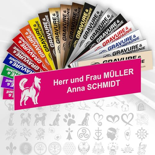 Personalisierte PVC Briefkastenschild mit Dekor – 10 x 2,5 cm – Mit Motiv oder Logo – 20 Farben verfügbar (Rosa + Design)