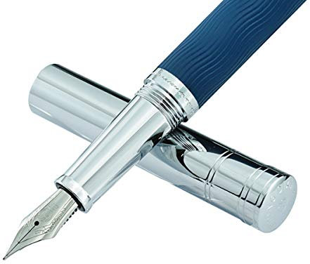 Hongdian 1843 Navigator Fountain Pen Extra Fine Solid Metal Nib Blue Wave Pattern with Refillable Converter and Metal Case