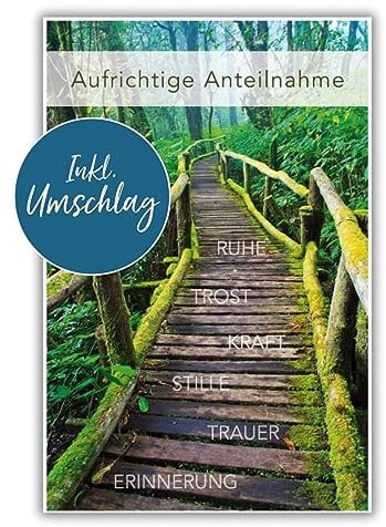 bsb Trauerkarte zur Beerdigung - liebevolle Beileidskarten mit Umschlag - Trauerkarte hochwertig mit Steg-Motiv - Herzliches Beileid Karte Trauer - Kondolenzkarte in 11,5 x 17,0 cm