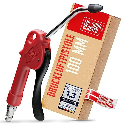 mr. soda blaster | Druckluftpistole 100mm in Industriequalität mit Gummischutz - Luftpistole | Luftdruckpistole | Ausblaspistole reinigt Oberflächen | Druckluft Zubehör für Kompressor | AP-100-G