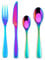 HOLIHIGH 24 Pieces Rainbow Stainless Steel Cutlery Set for 6 People, Colorful Flatware Tableware Set, Silverware with Spoon Knife and Fork Set, Easy Clean, Dishwasher Safe, Mirror Finish