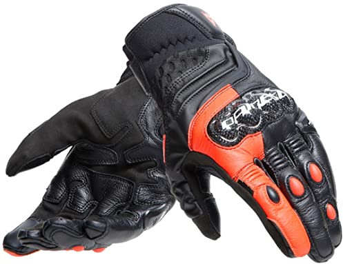 Dainese - Carbon 4 Short Gloves, Kurze Motorradhandschuhe aus Leder, mit Knöchelprotektoren aus Carbon, Mann, Schwarz/Fluo-Rot, M