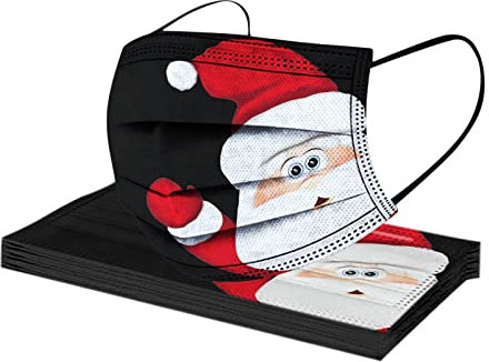 AMDOLE 10 Stück Weihnachten Einmal-Mundschutz, Einweg Schwarz Schneemann Elch Motiv Bunt Gedruckt Halstuch Mund und Nasenschutz, Atmungsaktiv Bandanas Halstuch Herren Damen