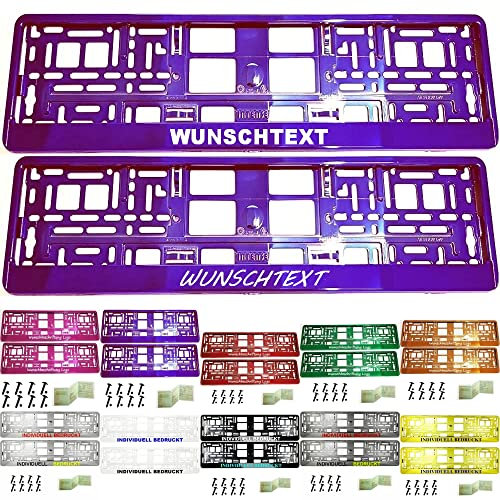 2 Stück Kennzeichenhalter mit Wunschtext Beschriftung Werbung Bedruckt. KOSTELOSE Lieferung (Lila Chrom)