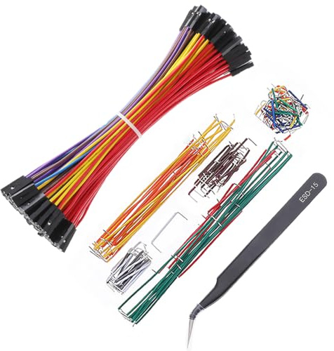 Bestlus Breadboard Jumper Wires 20AWG Plus 140 Pieces U Shape Preformed And Assorted Jumper Wires Kits Plus ESD Tweezers, DuPont F/F 0.1'' Head Jumper Wires Cable Kits (6 / FF)