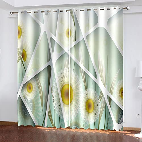 AMDXD Bay Window Curtain 264 x 244 cm Chrysanthemum Indicum White Green