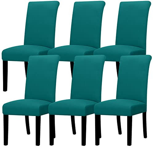 Lellen Dining Chair Covers Set of 6, Stretch Chair Covers Dining Chair Slipcovers Removable Washable Reusable Home & Kitchen Decor Protector Dining Room Chair Covers,Teal