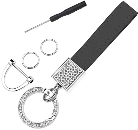 Porte-clés de Voiture en Cuir avec Strass Scintillants Porte-clés Universel avec Porte-clés Et Tournevis Accessoires de Voiture pour Femme Noir