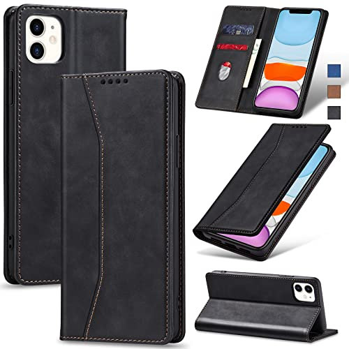 Jasonyu Case for iPhone 11 Leather Wallet Flip Cover with Card Holder,Kickstand, Magnetic Closure,TPU Shockproof Phone Case Compatible with iPhone 11 (Black)