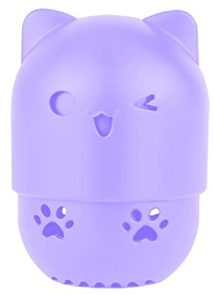 Éponge de maquillage en forme de guimauve pour fond de teint, étui de voyage en silicone, support de mélangeur de beauté, lavable et réutilisable en forme de chat (violet)