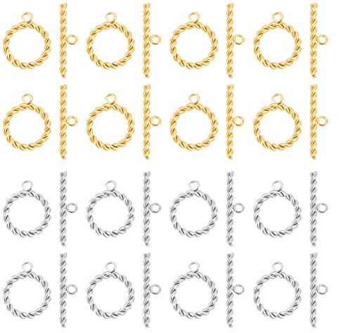 UNICRAFTALE 16 Sets 2 Farben Schmuck Verschluss Edelstahl Knebelverschlüsse Runddrehring Ketten Verschlüsse Metall OT Endverschlüsse Verbinder Armband Verschlüsse Für Schmuckherstellung 18mm