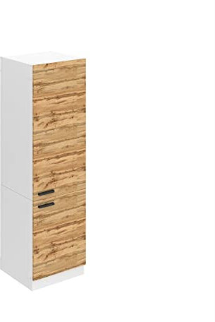 Belini Frigorifero Armadio Alto Cucina SSL. 60 cm di larghezza e 204 cm di altezza. Armadio a muro per frigorifero con 2 ante, rovere Wotan