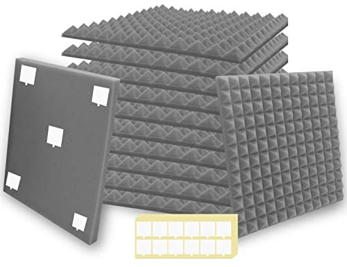 SK Studio 12 Stück Akustikschaumstoff Schallabsorber, Feuerfest Schalldämmung Platten Dämmung Pyramidenschaumstoff für Studio, Podcasts, Aufnahmestudios, Büro, Wanddekoration, 30x30x2,5cm, Grau