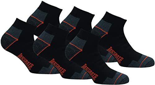 Lonsdale 6 Paia Calze Sneaker Lavoro Lunghezza Caviglia - Rinforzo Punta Tallone - Spugna Cotone (Nero, 43-46)