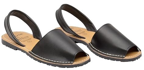 Generisch Avarcas Damen Spanische Leder Sandalen Menoquinas Menorca Sandaletten 5 Farben 36 37 38 39 40 41 (Schwarz, eu_footwear_size_system, adult, women, numeric, medium, numeric_36)