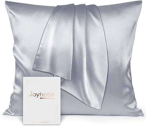 Joyhabit Seidenkissenbezug 80x80, Silbergrau, 16MM Silk Pillowcase aus 100% Bio Maulbeerseide, Super für den Schutz der Haarqualität und der Haut