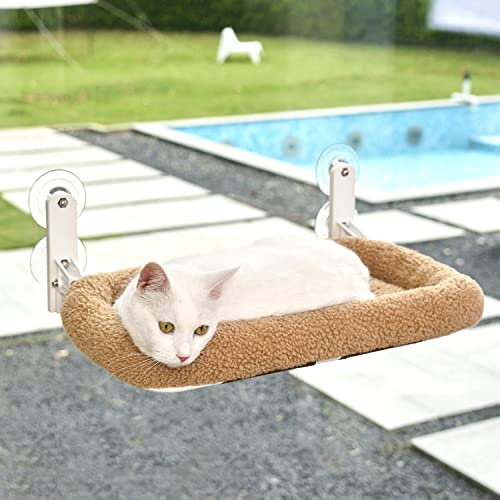 Zakkart Foldable Cat Hammock for Window - Cordless, Machine Washable Bed, Robust Metal Frame & ABS Brackets- Cat Window Perch for Large Cats and Kitten (Brown Bolster Bed, Medium)
