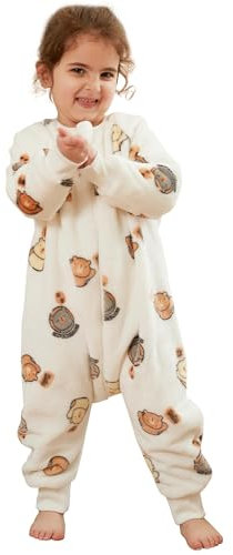 COOKY.D Unisexe Bébé Garçons Filles Flanelle Manches Longues Sac De Couchage avec Pieds Tout-Petit Nouveau-Né Triple Fermeture Éclair Bande Dessinée Couverture Portable,Blanc 9-18 Mois