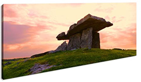 Dolmengrab in Irland Panorama 100x50 cm als Leinwandbild, Motiv fertig gerahmt auf Echtholzrahmen, Hochwertiger Digitaldruck mit Rahmen
