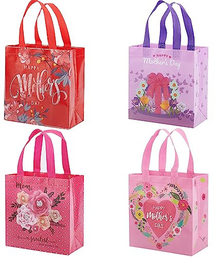 GORGECRAFT 8Stk 21 × 23 cm Wiederverwendbare Vlies-Tragetaschen 4 Stile Geschenktüten Zum Muttertag Mittelgroße Große Wiederverwendbare Faltbare Tragetaschen Mit Griffen Süßigkeiten Partygeschenke