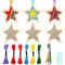 JSRQT 6 Stück Holz Kreuzstich Set Wooden Cross Stitch Kits Stern DIY Kinderkunst aus Bastelsets für Kinder Anfänger Holznähen Basteln und Nähen