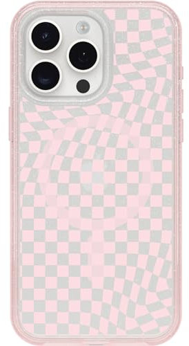 OtterBox Custodia Trasparente per iPhone 15 PRO Max (Solo) Symmetry Series - Checkmate (Rosa), Si aggancia a MagSafe, Ultra Elegante, Bordi rialzati proteggono Fotocamera e Schermo