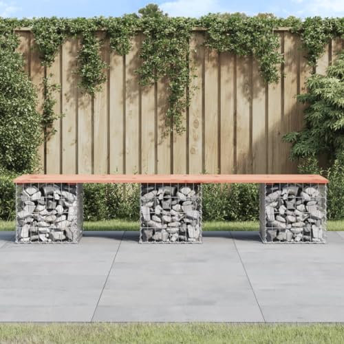 Homgoday Gabionenbank Bank Sitzbank Parkbank Gabione Steinkorb Drahtkorb Gartenbank Bänke Gabionenkorb Ruhebank Gartenbank aus Gabionen Garten Balkon Bank 203x44x42 cm Massivholz Douglasie