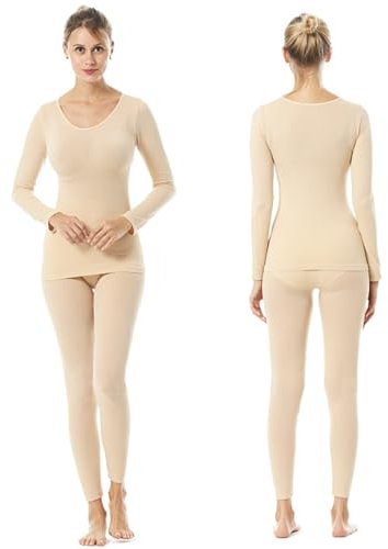 FFWTPY Conjunto Ropa Interior Térmica Mujer Set Funcional de Invierno Capa Base Camiseta Manga Larga Malla Térmica Pantalon para Cálida y Transpirable