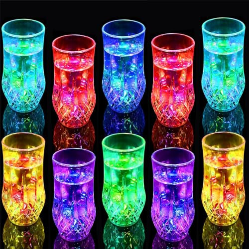 MODOAO Lot de 10 gobelets lumineux à LED multicolores à activation automatique pour les vacances, les festivals, les fêtes d'anniversaire, les bars, les boîtes de nuit