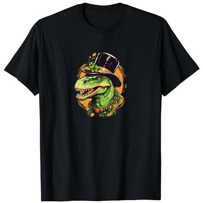 Lustiges Paddy's Day Dinosaurier mit grünem Hut Kostüm T-Shirt