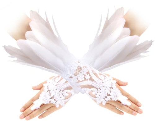 Darryy Mardi Gras Kostüme Gothic Feder Manschette Handgelenk Armband für Halloween (Weiß)
