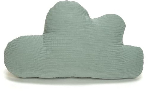 Blausberg Baby - Wolken-Kissen personalisiert, Baby Geschenk mit Name und Geburtsdatum zur Geburt, Taufe - Musselin Salbei Grün- alle Materialien Oeko-TEX Standard 100 Zertifiziert