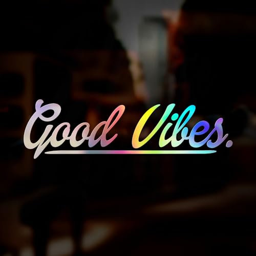 Good Vibes Decal Sticker, Oil Slick Chrome Reflective Holographic Iridescent Window Sticker, Girly Car Sticker, Funny Motorhome Sticker, Funny Caravan Vanlife Euro JDM Sticker, 200mm