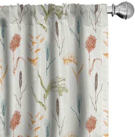 ABAKUHAUS Botanisch Vorhänge 2er-Pack, Wald Kräuter Getreide Corps Weizen AST Roggen Gerste Natur Pflanze Laub, Vorhang für Wohnzimmer Schlafzimmer, 4 Stück 150 cm x 175 cm, Off White Mehrfarbig
