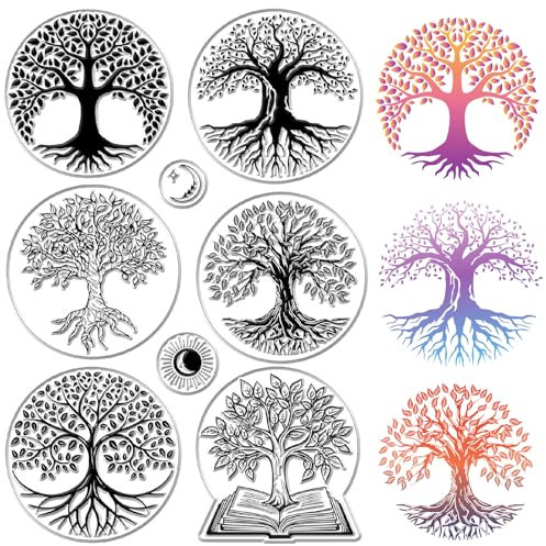 craspire Lebensbaum Klare Stempel Mond Wiederverwendbarer Poststempel Transparente Silikonstempelsiegel Für Die Erstellung von Tagebüchern Und Karten Dekorieren DIY Scrapbooking Filmrahmen Fotoalbum
