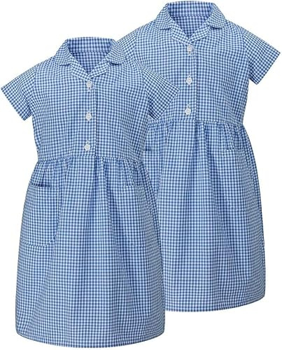 Trutex Basics Schulkleider mit blauem Gingham Design für Mädchen (3—12 Jahre), 2er Pack Schul Sommerkleider für Mädchen mit Taschen. Kleider und Schürzen für Mädchen echte Schuluniform
