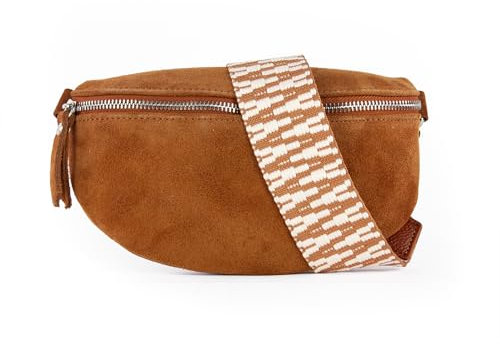 lePelou Bauchtasche aus Veloursleder, Wildleder Bauchtasche, Festival Tasche, Cross Body Tasche, Gürteltasche, Geschenk (Cognac 1, L)