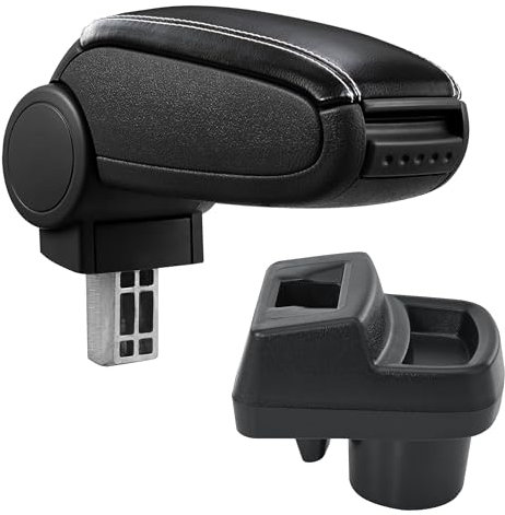 pro.tec Mittelarmlehne passend für Opel Corsa F ab 2019 mit Staufach gepolsterte Armauflage Mittelkonsole Kunstleder Schwarz mit weißen Nähten