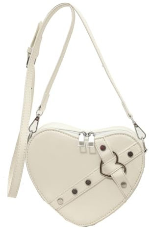 KOBONA Frauen Herz Form Sling Tasche PU Leder Kleine Herz Nieten Tasche Einfarbig Verstellbaren Riemen Weibliche Outdoor Tasche