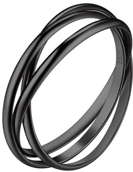 Suplight Damen Wickelring Ehering Silber 925 Ring Größe 59 3 ineinander verschlungene Ringe Design Schwarz Silberring Schmuck für Hochzeit Verlobung