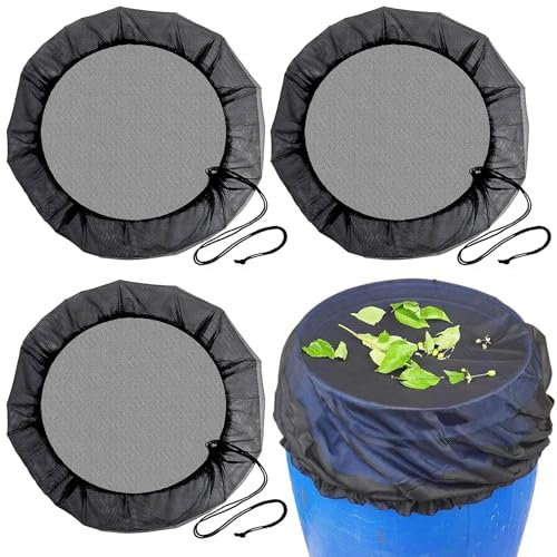 TTYSHIP® 3 Pièces Filet pour Citerne de Pluie, 95cm Réglable Filet pour Tonneaux de Pluie avec Cordon de Serrage, Filet pour Citerne à Eau pour Protection Contre Moustiques et Feuilles