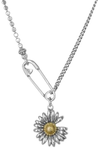 Niaspi Daisy Flowers Pendant Necklace for Women Girls Vintage Punk Dainty Retro Sunflower Safety Pin Cuban Link Beaded Chain Choker Necklaces Adjustable Jewelry Gifts for Fans (Gold)