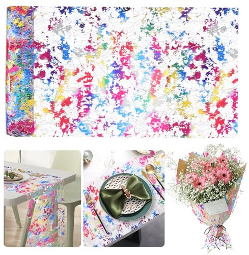 Tischband Glänzend, Tischläufer Bunt, Polyester Tischläufer Papier für Partys und Feierlichkeiten Wie Geburtstage, Hochzeiten, Babypartys, Taufen, Kommunion