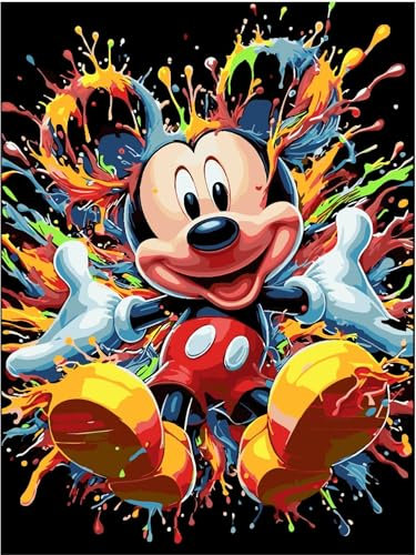 cdsnxore Peinture par numéros pour adultes - Peinture par numéros sur toile - Motif souris de dessin animé - Kit de peinture acrylique pigmentée - Décoration (30,5 x 40,6 cm) (jaune)